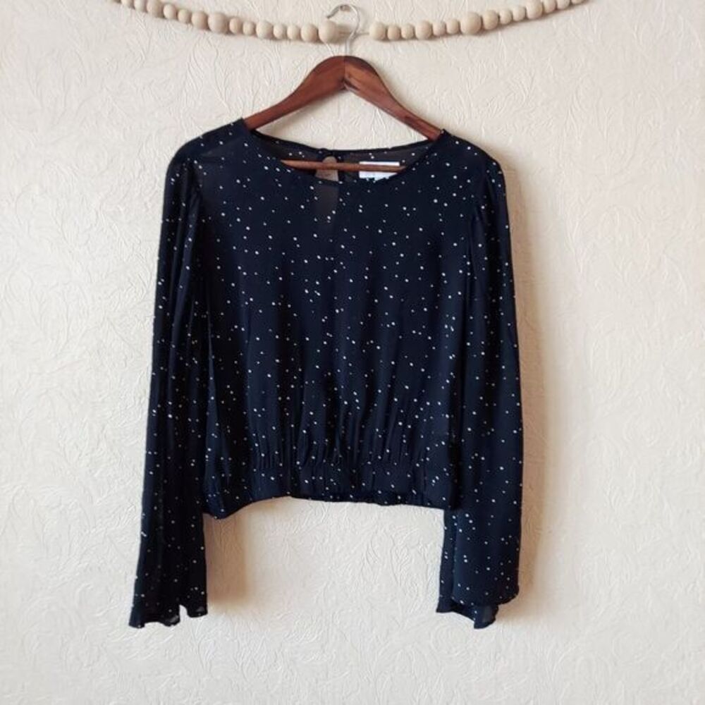 Bella Dahl Flowy Bell Sleeve Polka Dot Blouse long sleeve black white Sz small